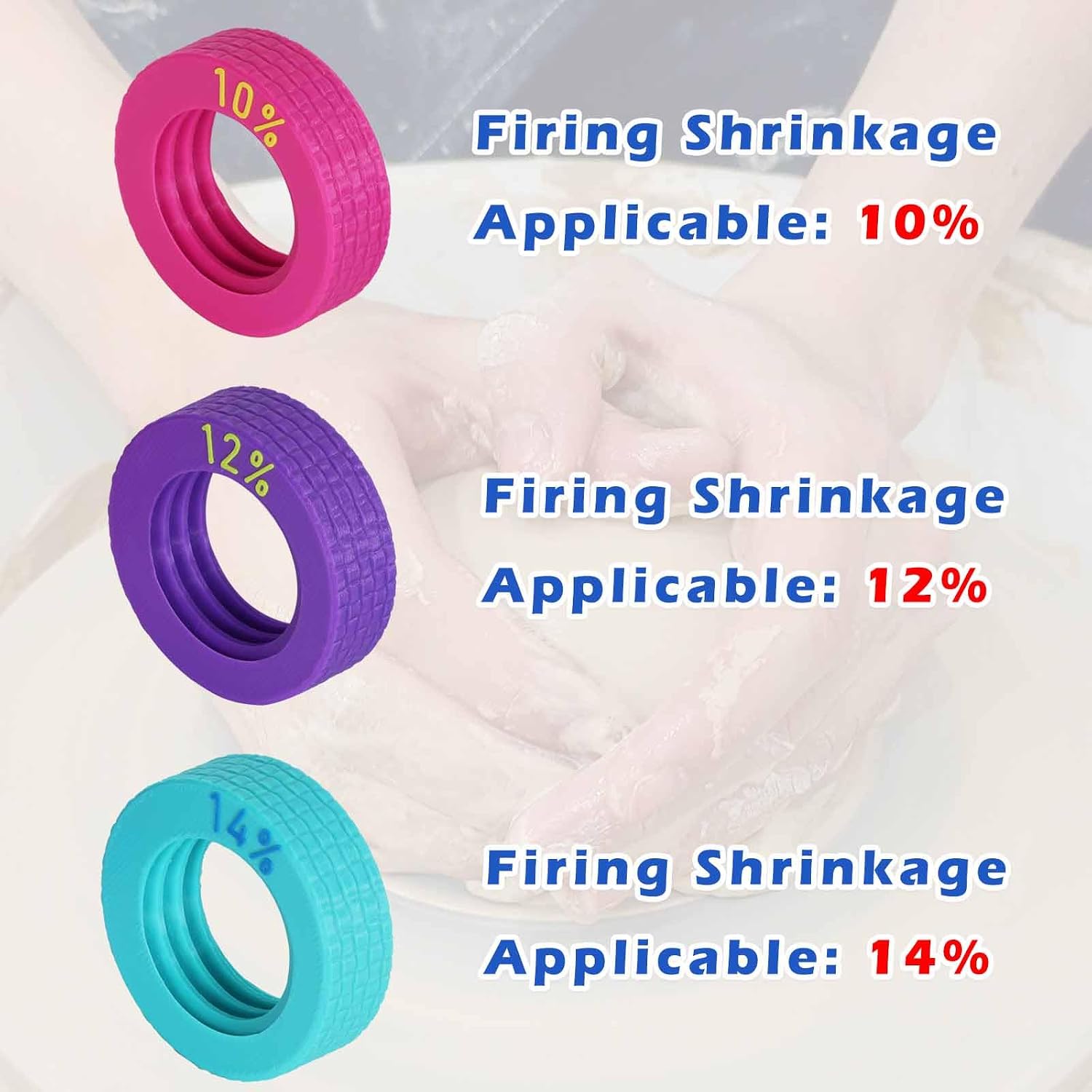 Set of 3 Pottery Threading Tool for Ceramics 10%, 12% and 14% Shrinkage