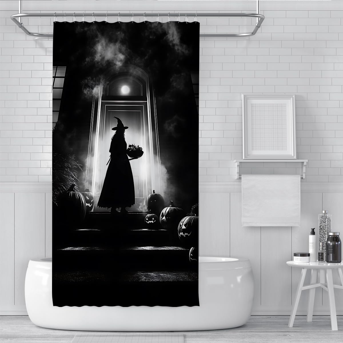Cortina de Ducha Bruja Gótica Calabaza Silueta Halloween 160x200cm