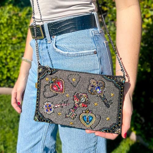 Image of Mary Frances Unlocked Magic BeadedKeys & Heart Locks Mini Crossbody Clutch Handbag, Multi