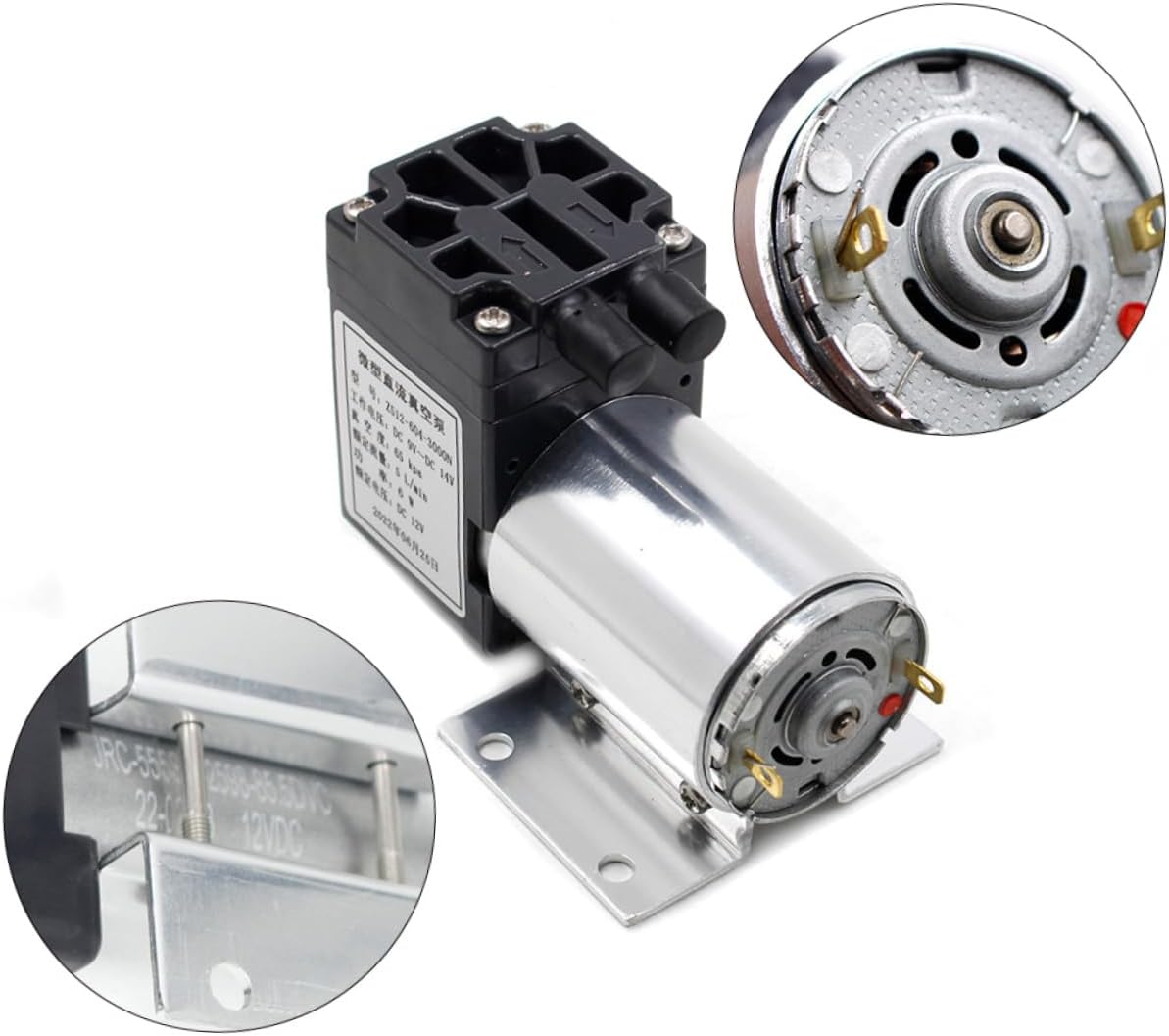 3000N 12V Vacuum Pump 5L/min Air Pump Support Bracket Low-Noise Electric Inflator for Inflatable Devices 65-120kpa Pressure for Air Mattresses and Pool Toys