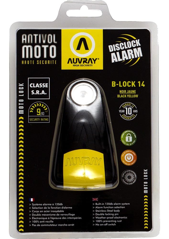 AUVRAY Antivol moto SRA bloque-disque Alarme B-Lock14 Noir/Jaune