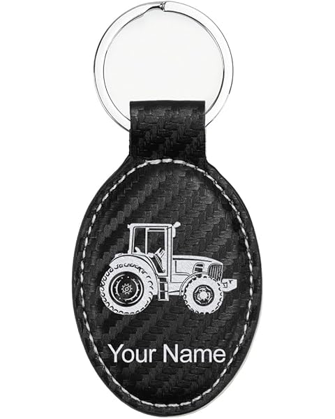 LaserGram Oval Keychain, Farm Tractor, Personalized Engraving Included