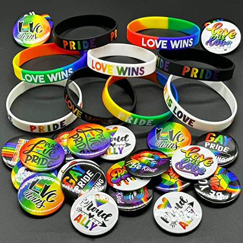 30 Pcs Rainbow Pride Rubber Wristbands Gay Pride Silicone Bracelet Lgbt Accessories Love Gay Lesbian Rainbow Stuff Wristbands Sports Bracelets Gifts For Gay Party Decorations Supplies #TOP3