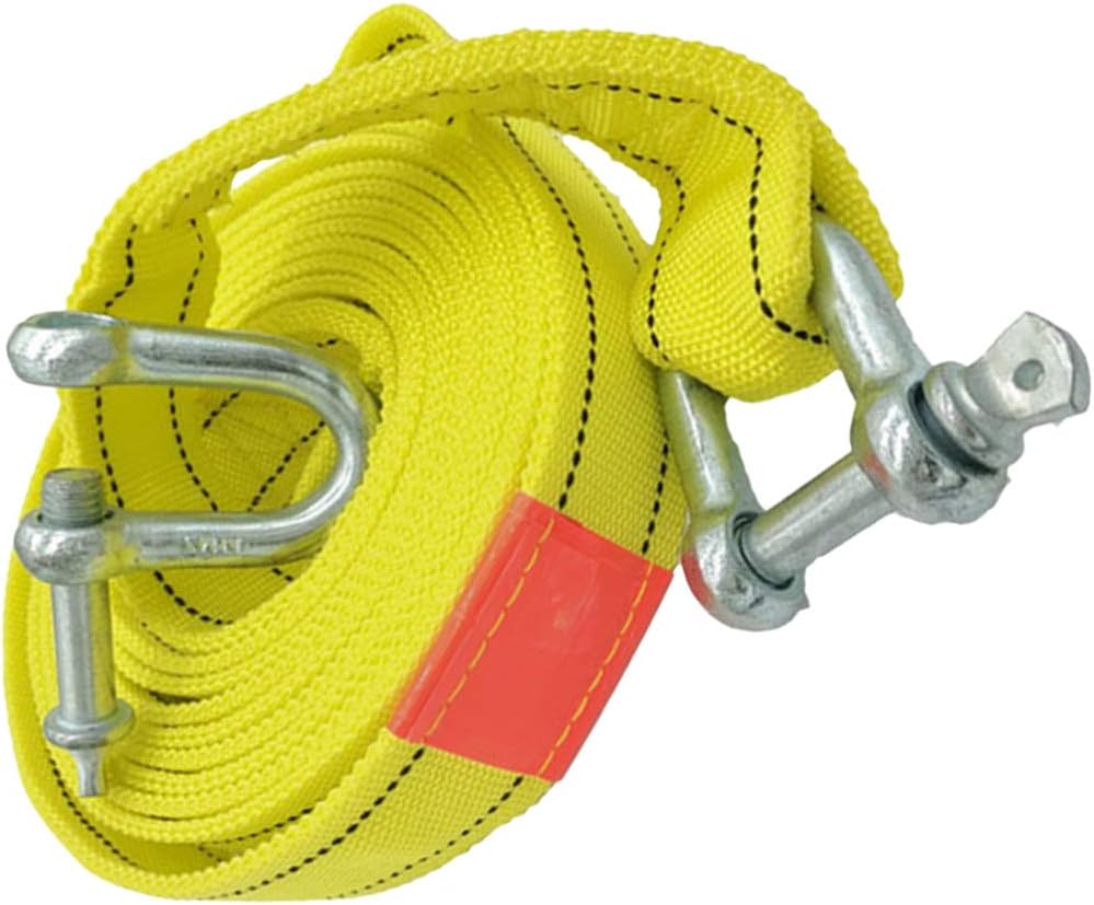 Popetpop 牽引ロープ 車 牽引ケーブル 鉄製フック付き 二重層 破断強度5t 黄色 新作送料無料 ポリエステル製 自動車 4 8メートル