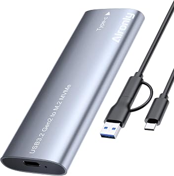 M.2 NVMe Enclosure, 10Gbps USB 3.2 Gen 2 Adapter, Tool-Free External Case with USB C to C & A Cable with UASP Support for 2230/2242/2260/2280 PCIe SSD M&B+M Key