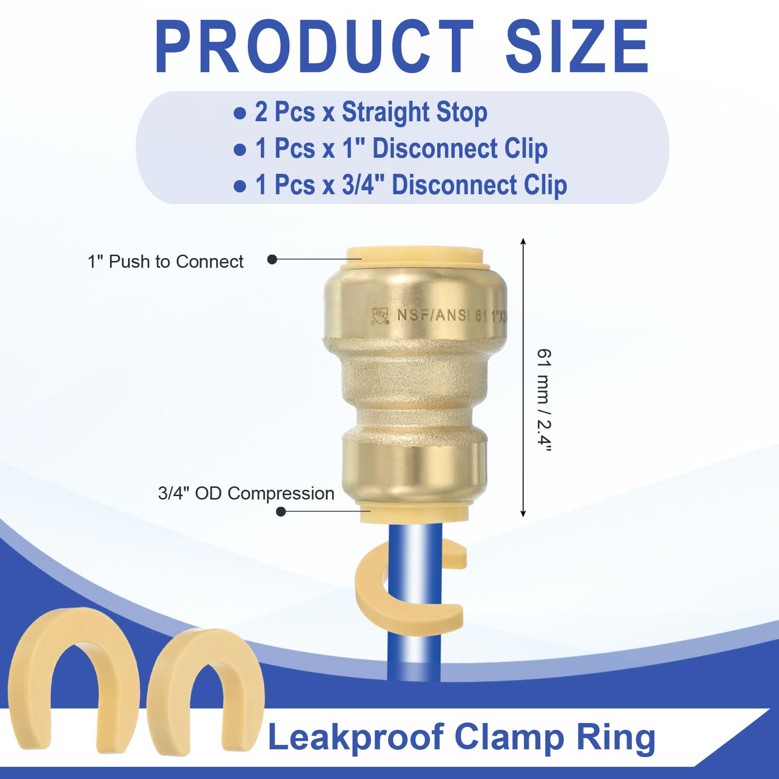 PATIKIL 2 Pcs Straight Stop Valve 1" x 3/4" Compression Water Shut Off Valve 1/4 Turn Operation with 3/4" Disconnect Clip for Faucet Toilet Pex Copper Cpvc Pipe Brass Gold - Image 2