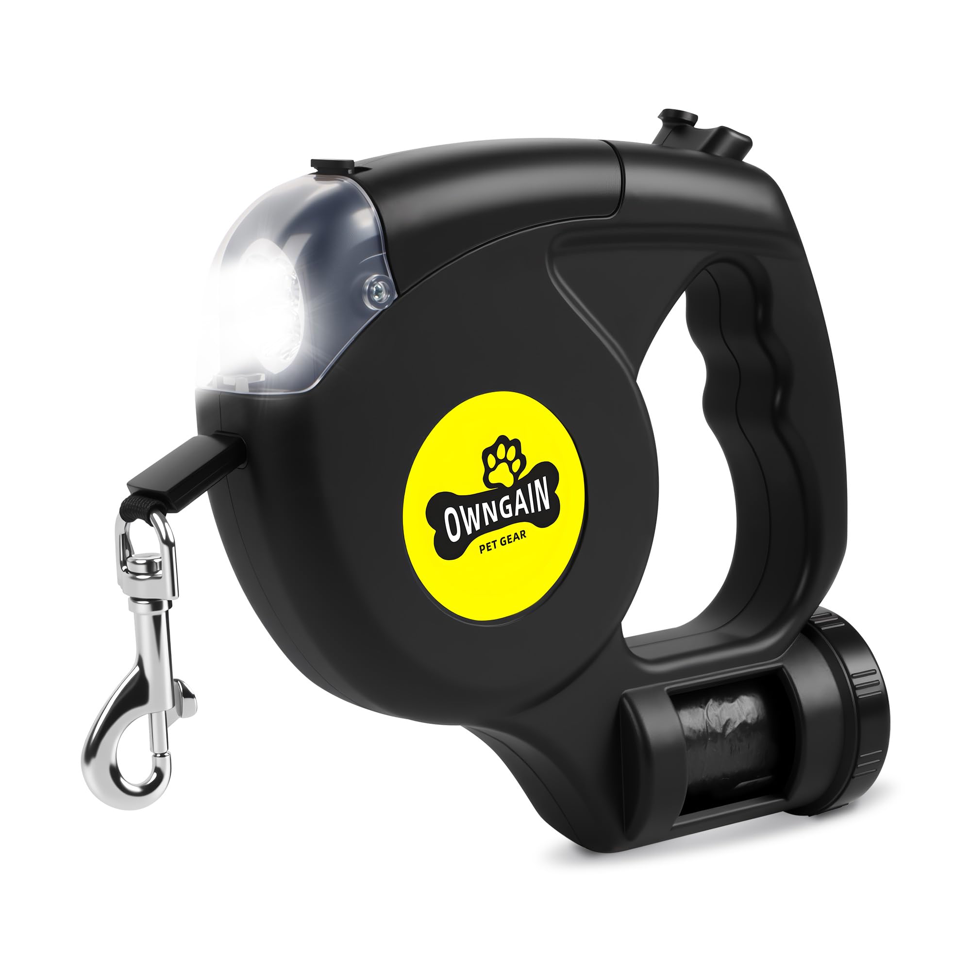 Photo 1 of ** part  only is stuck **Retractable Dog Leash with Flashlight for Night Walks - 16FT Retractable Leash with Comfort Grip and Integrated Waste Bag Dispenser for Cats,Medium,Large,Small Dogs(Black-Large)