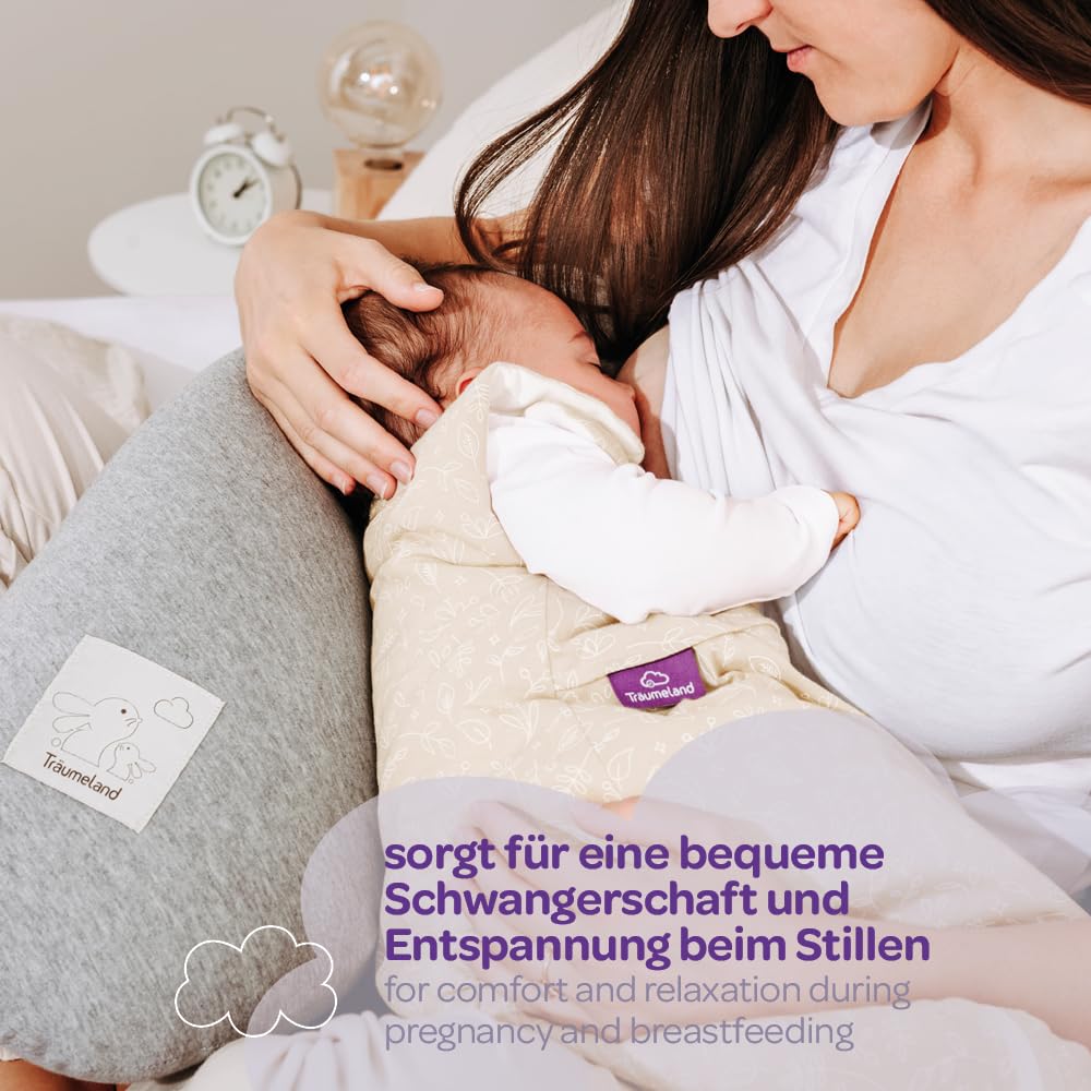 Träumeland Housse de Rechange pour Coussin d'allaitement élastique - Convient pour Coussin d'allaitement de 180 cm - 100% Jersey de Coton - Douce, Respirante et Lavable
