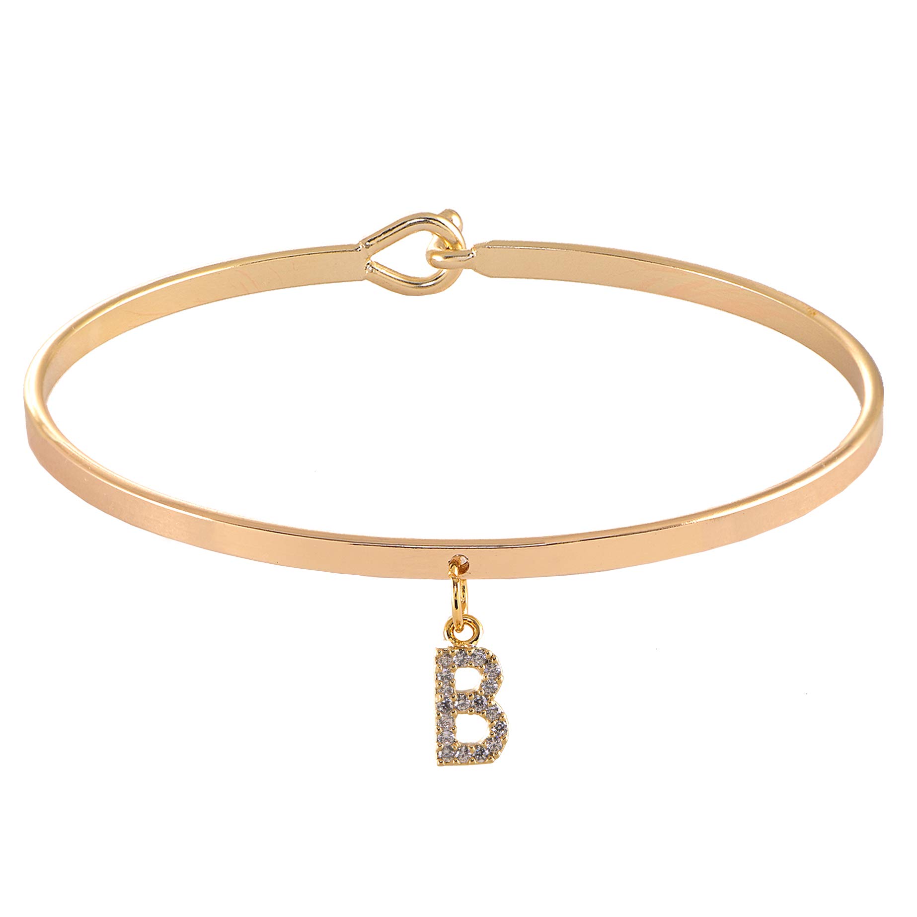 Spinningdaisy Dangling Crystal Initial Charm Cuff Bracelet (B Gold)