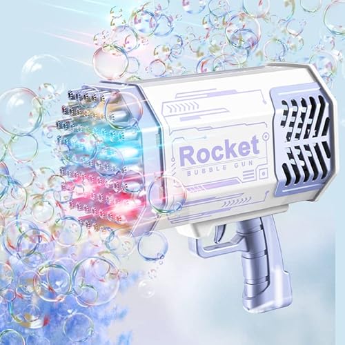 SHCKE Rocket Boom Bubble Machine, 69 Holes Bubble Machine with Colorful Lights, TIK Tok Bubble Maker Machine for Kids Adults Summer Outdoor Birthday Wedding Party Activity [Purple]