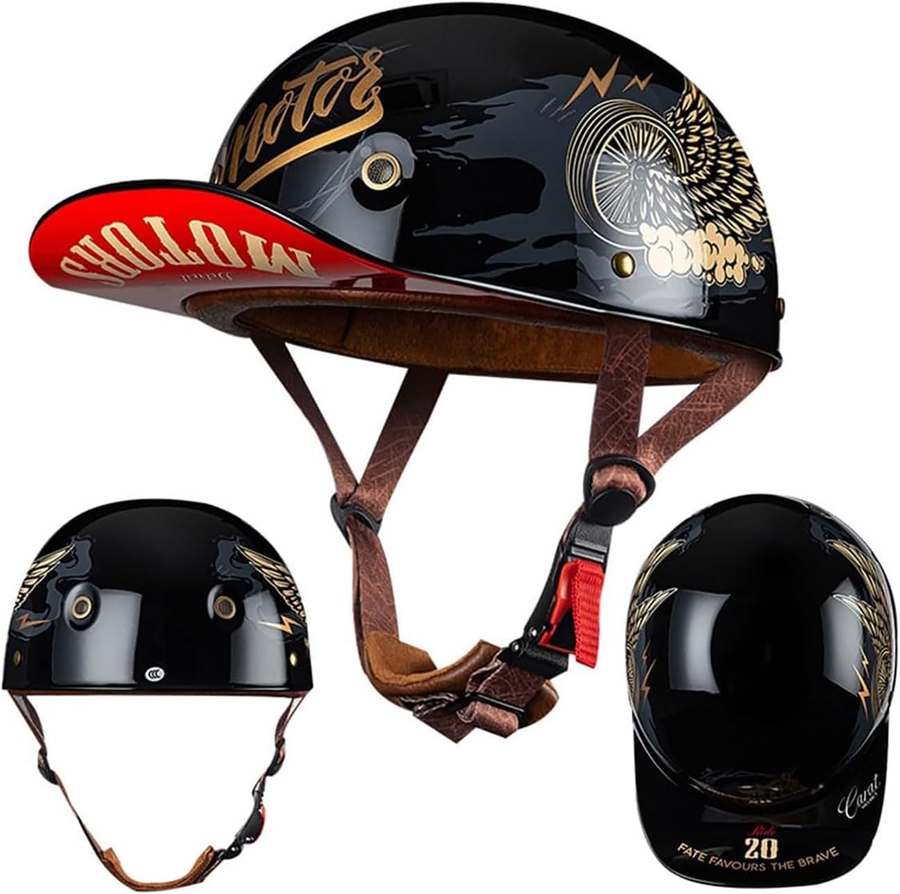 German Style Motorcycle Open-Face Helmet DOT Approved, Half Helmet Skull Cap Helmet Motorbike Cruiser Scooter Cool Helmet for Adult Men and Women Baseball Cap Helmet