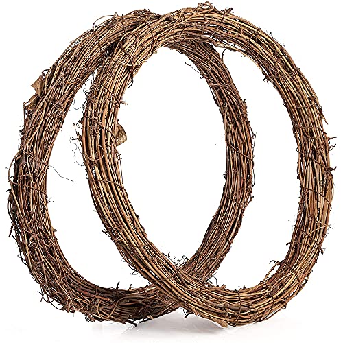 2 Pack Christmas Wreath Grapevine Wreath - 12in/14in Dry Rattan Natural Wreath DIY Crafts Natural Grapevine Wreaths for Xmas Front Door Wall Decor Hand-woven Holiday Wreath (35CM)