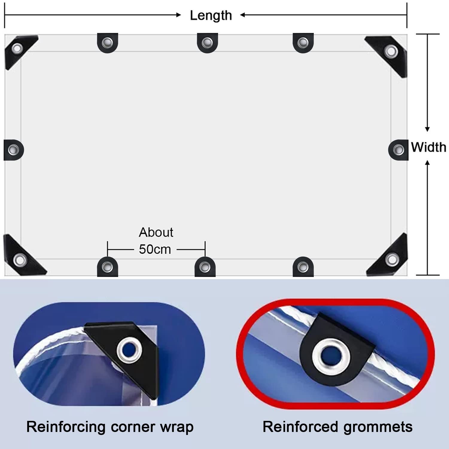 Bâche Transparente avec Oeillets Renforcés, Clair Bâche Étanche, 0.35mm Rideau en PVC Résistant Aux Déchirures pour Vent & Pluie Protection, 450g/m² (Color : Clear, Size : 2x2.2m)