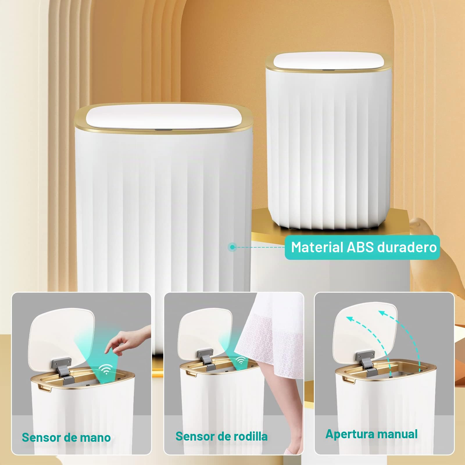 ELPHECO Cubo de basura impermeable de 13,24 litros con sensor de movimiento para dormitorio, con tapa, 3,5 galones de líquido, cubo de basura automático sin contacto para baño, sala de estar, oficina,