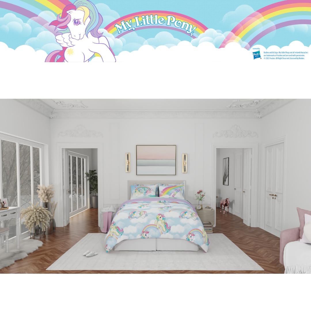 Franco Collectibles My Little Pony Classic Retro Rainbow Bedding 7 Piece Super Soft Comforter and Sheet Set with Sham, Queen, (100% Official Licensed Product)