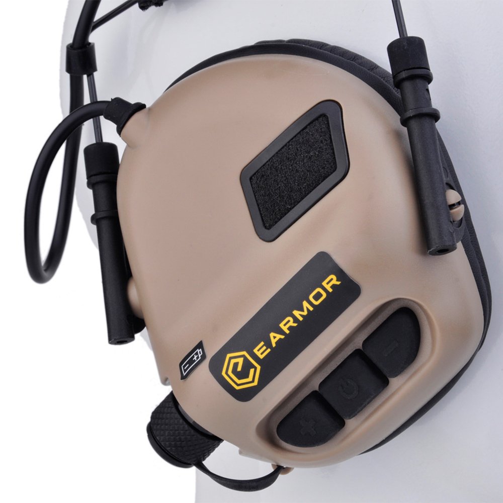 Auriculares electrónicos de protección auditiva con entrada AUX serie M31 que suprime el ruido de disparo dañino amplificando sonidos de bajo nivel (bronceado)