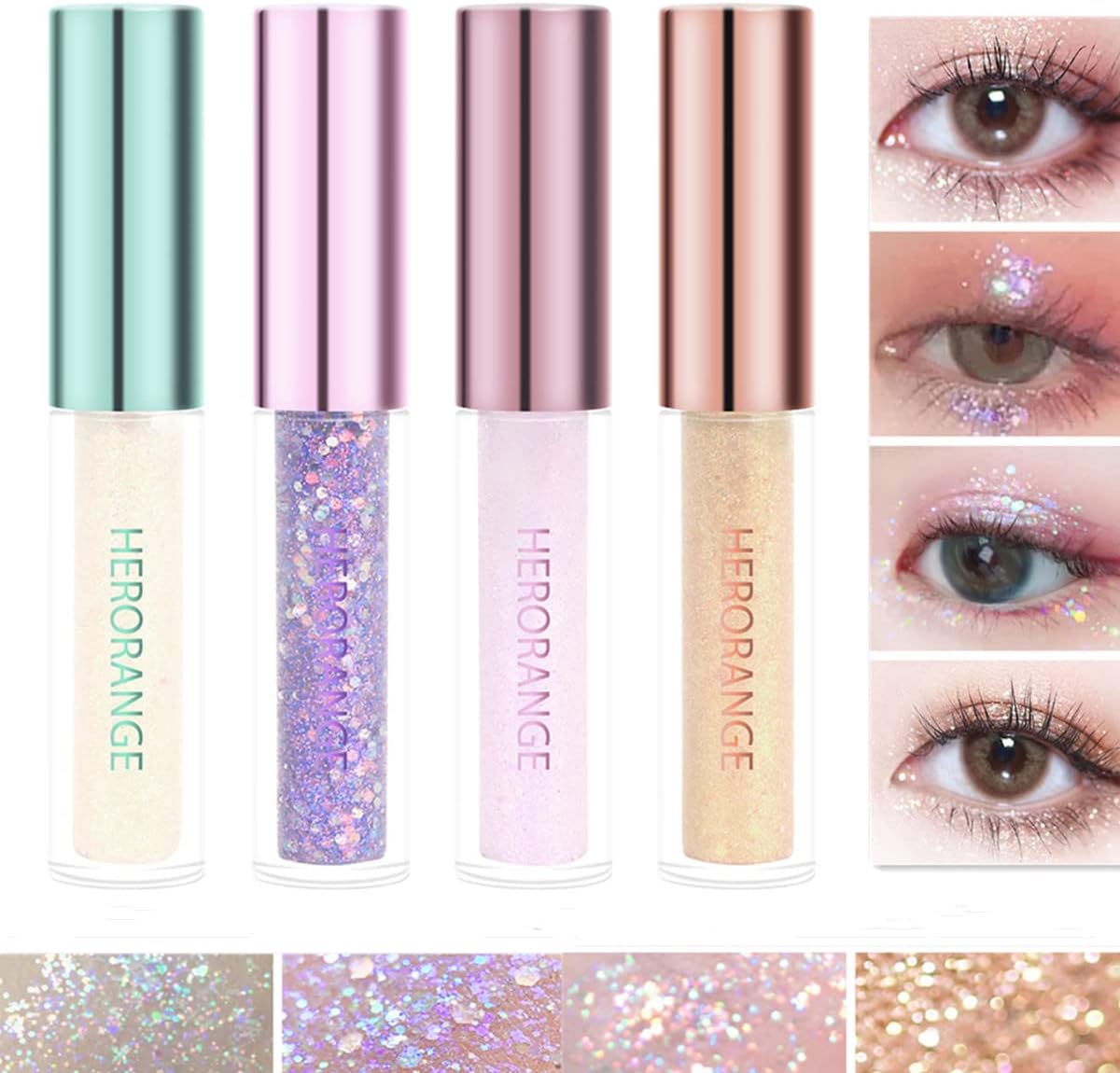 4 stuks vloeibare glitter oogschaduwset, glinsterende metallic diamantschimmer oogschaduw, langdurige vloeibare glitter oogmake-up, cadeau voor meisjes en vrouwen