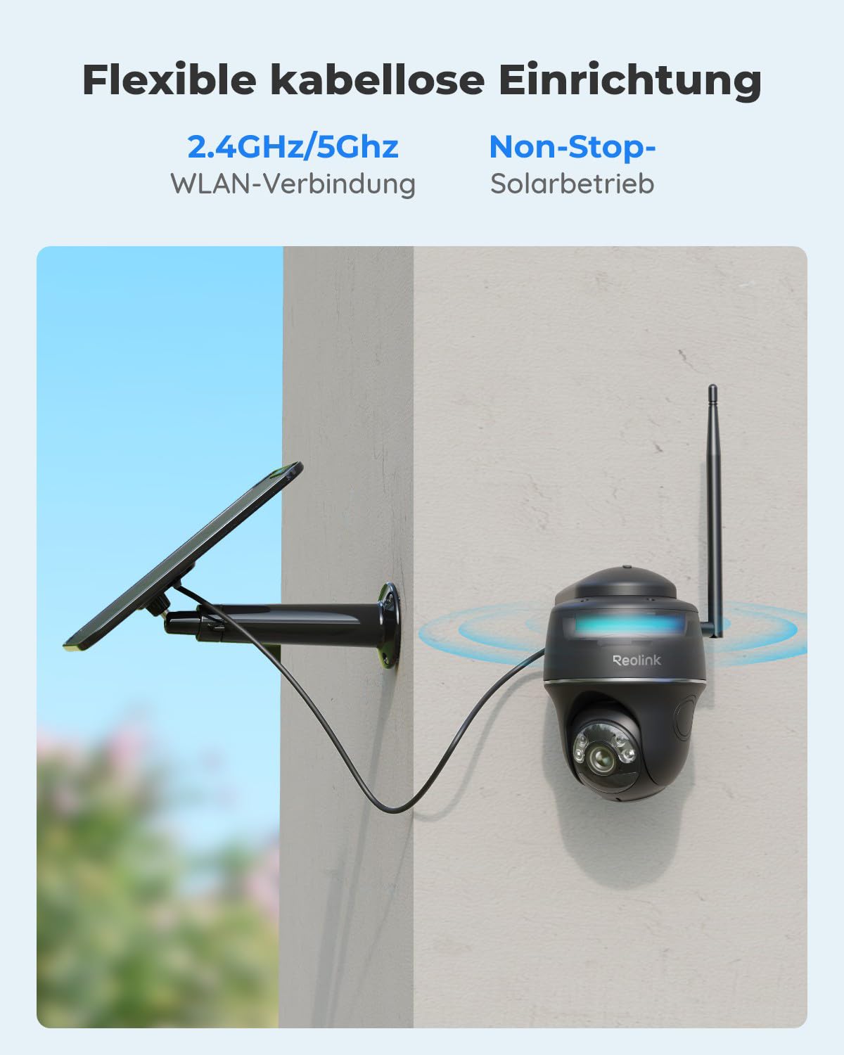 Reolink 5MP Solar Überwachungskamera Akku, 355°/140° Schwenkbar WLAN Kamera Outdoor Kabellos 2, 4/5GHz WiFi, Farbnachtsicht, Personen/Auto/Tiererkennung, Standalone, Argus PT(Schwarz)+Solarpanel
