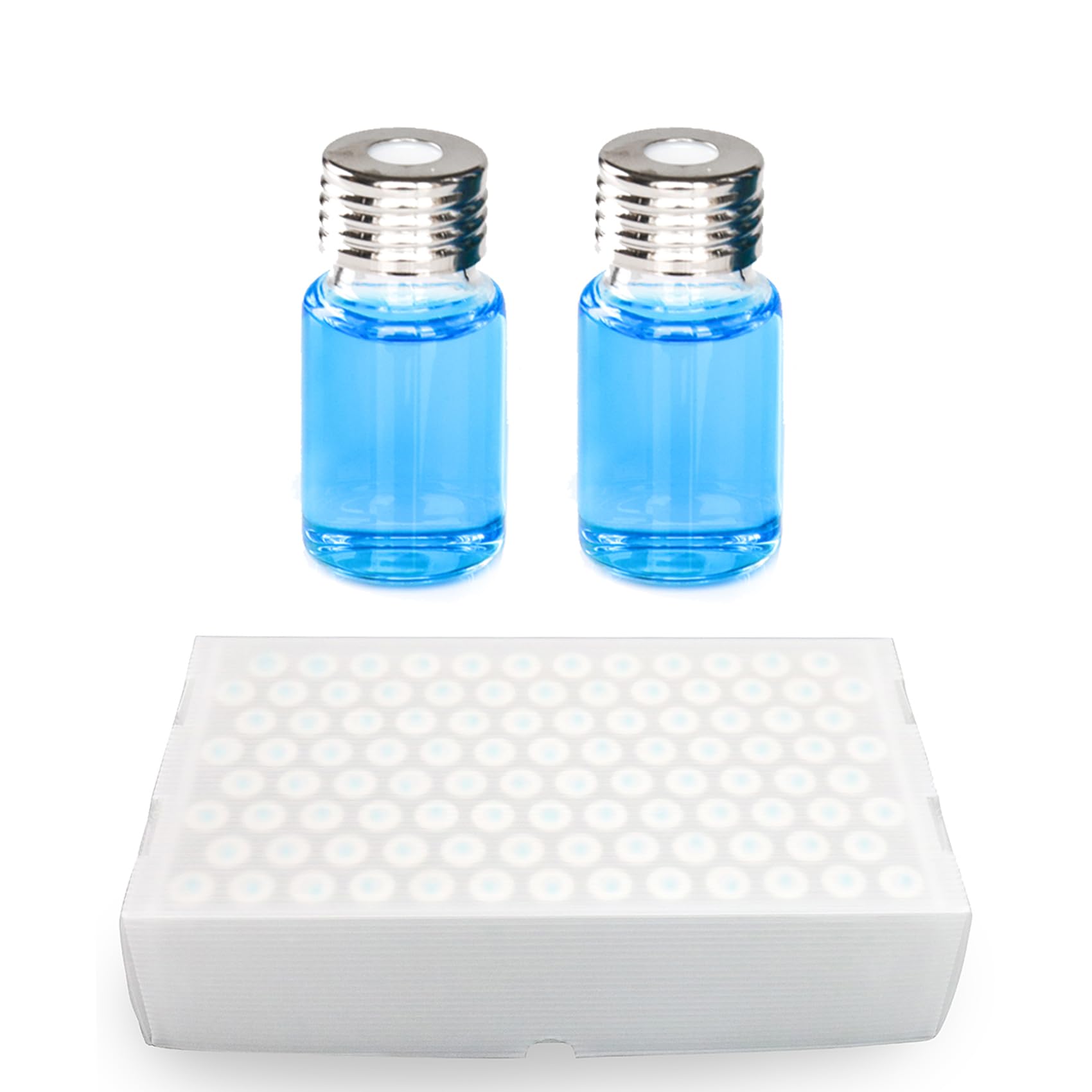 ALWSCI 100 Stück 10 mL Headspace-Probenflasche, Borosilikat-Klarglas Headspace-Vial, 18 mm magnetischer Präzisions-Open-Top-Schraubverschluss mit blauer PTFE/weißer Silikonauskleidung