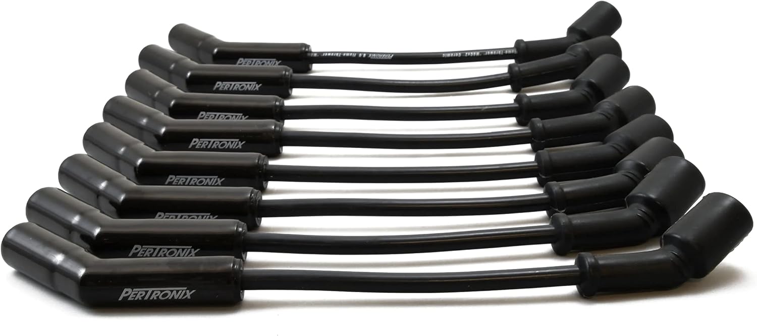 PerTronix 828224HT Flame-Thrower 8MM Black Spark Plug Wires fits GM LS V-8 45 Degree Black Ceramic Boots