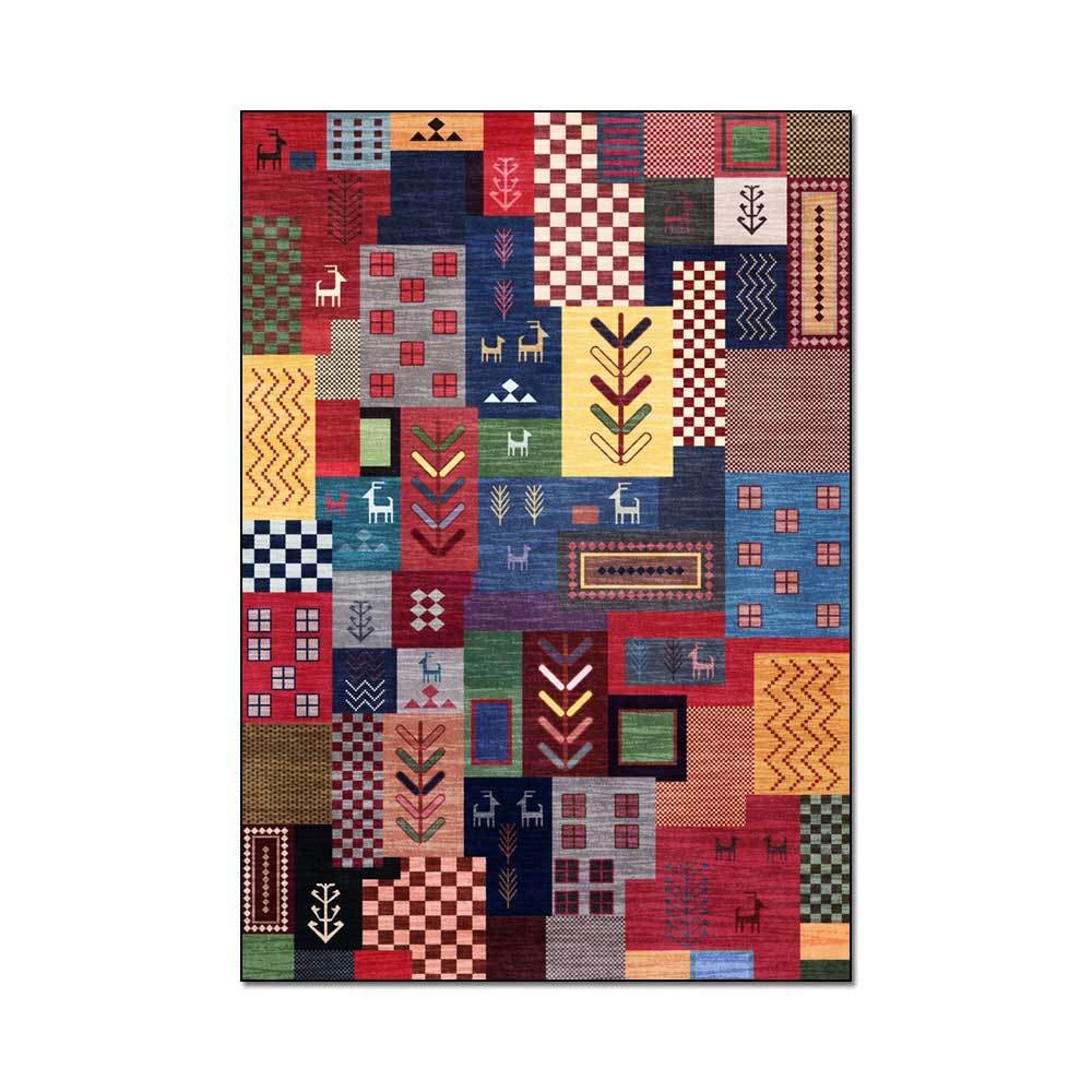 Design Teppich rutschfest waschbarer 120x160cm mehrfarbiges Patchwork Groß für Wohnzimmer, Schlafzimmer, Kinderzimme