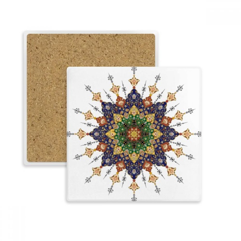 Coaster dessous de verre carré en pierre absorbante avec motif de feuille fleur
