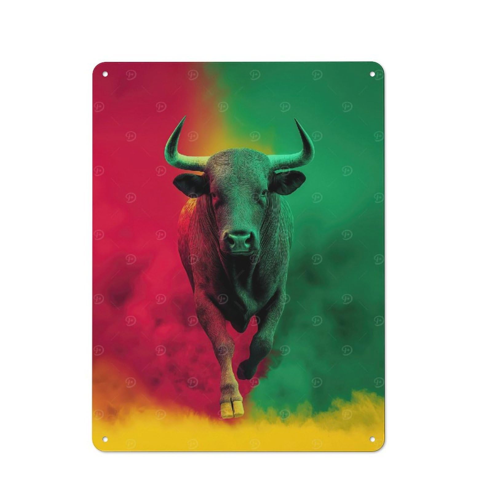 Junmoney Rasta Bull Rustic Tin Sign 40X30cm, Garden Style Garden Room Wall Plaque For Conservatory, Home Bar Or Utility Room