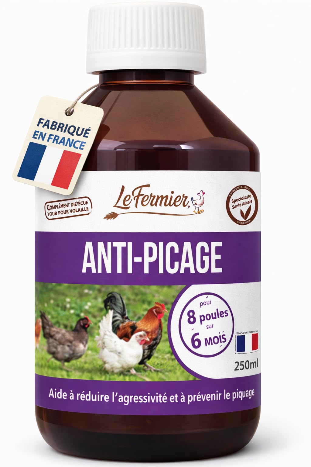 Anti-Picage Poules 250 ML – Complément Liquide pour Volailles – Aide à Réduire Picage, Stress & Agressivité – pour Poules, Canards, Oies – sans Impact sur Les Œufs