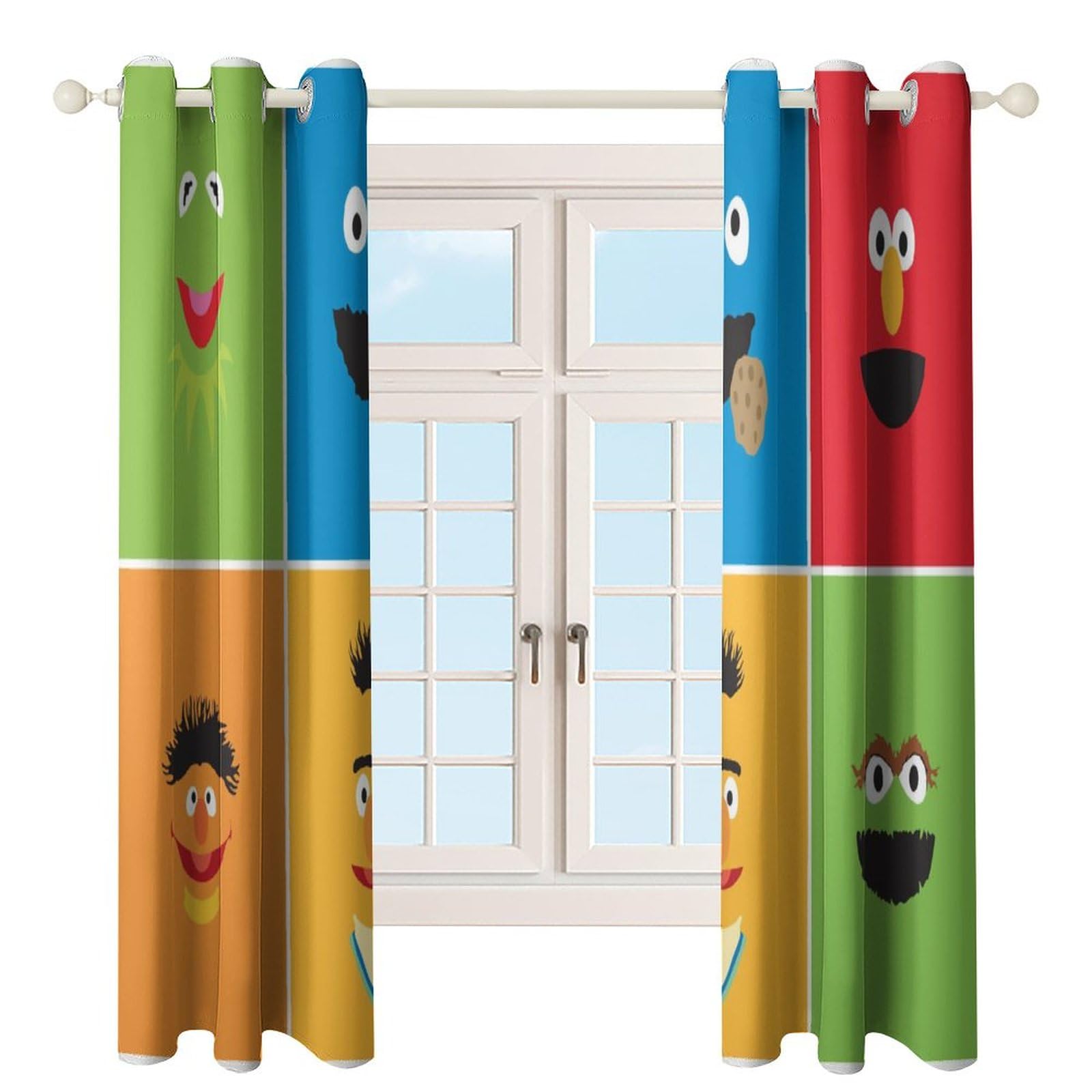 Amazon｜セサミストリート (3) カーテン 2枚セット 99.9%以上遮光 小窓