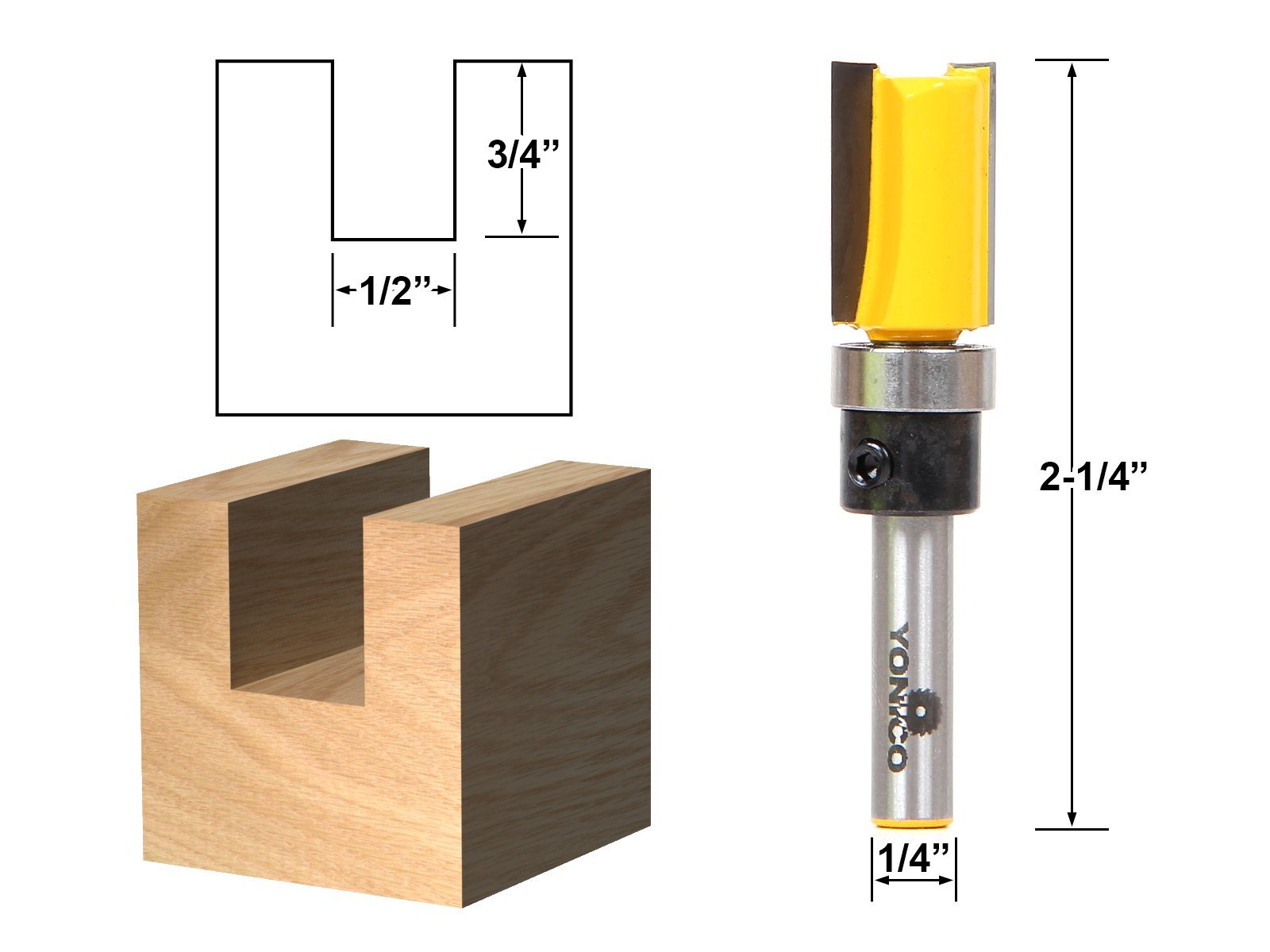 YONICO Router Bits Pattern Bit Flush Trim 1/2-Inch Diameter 1/4-Inch Shank 14123q