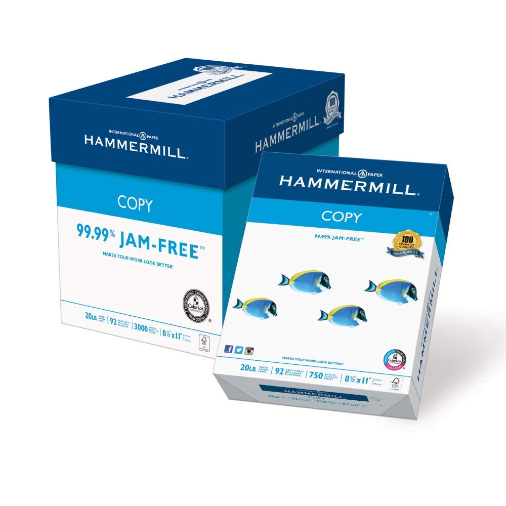 Hammermill Printer Paper, 20 lb Copy Paper, 8.5 x 11 - 4 Bulk Packs (3000 Sheets) - 92 Bright, Made in the USA