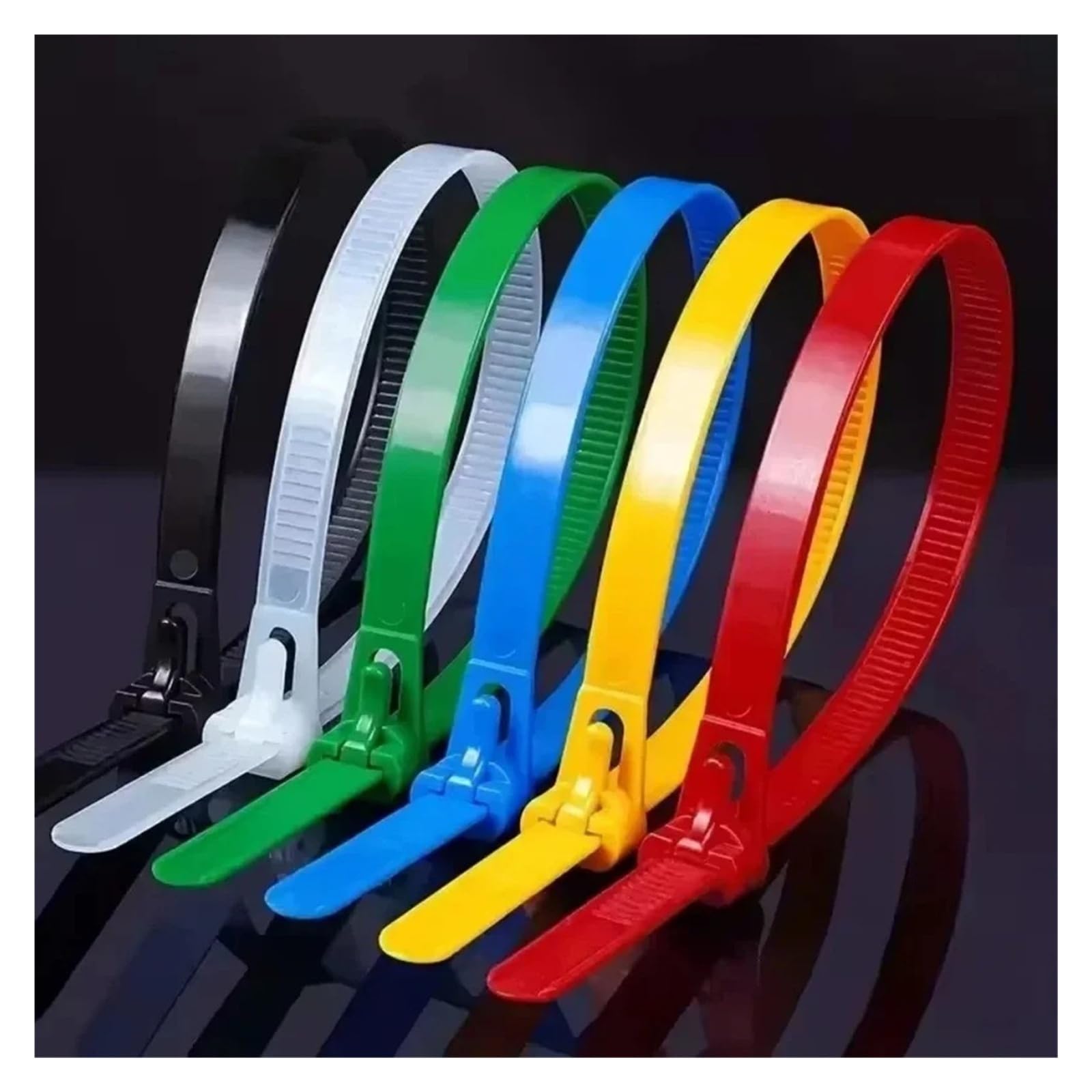 Fascette riutilizzabili con pulsante di rilascio | Fascette in nylon misto bianco e nero - Cinghie slipknot staccabili per casa, ufficio e officina (colorate, 200 pezzi)