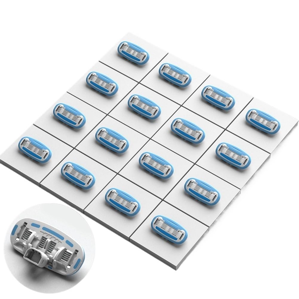 Cartuchos de afeitar for mujer, reemplazo de repuestos for el cuidado de la piel de acero inoxidable con 5 cuchillas | For afeitadora manual for damas(Blue 16pcs)
