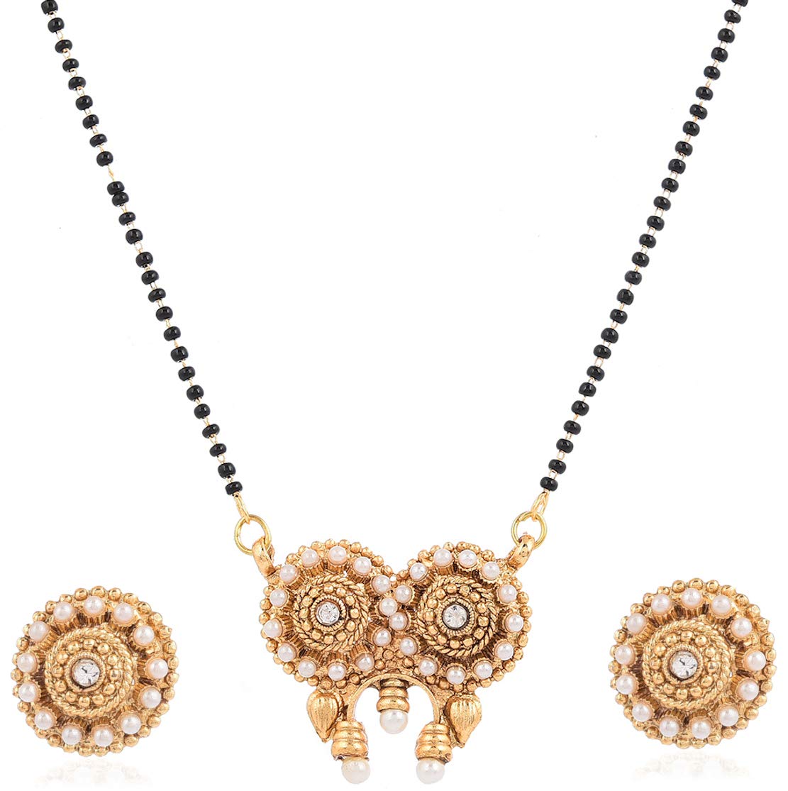 Bhagya Lakshmi Women Pride Traditional Gold Plated Pendant Mangalsutra Necklace Black bead Chain With Earing For Women (B07TH1PNNX) Amazon Price History, Amazon Price Tracker