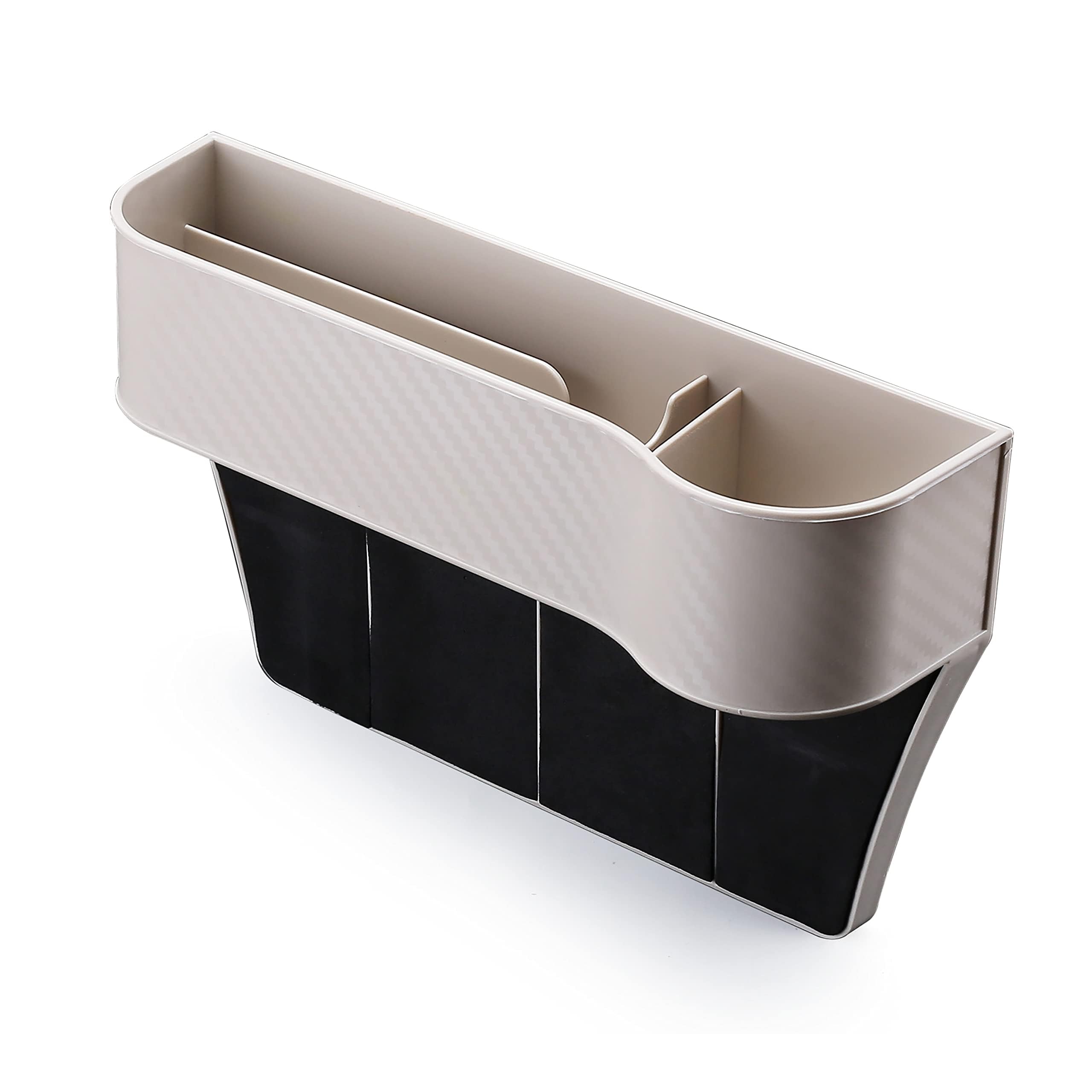 Car Seat Gap Filler Organizer, Multifunctional Seat Gap Storage Box with Cup Holder, Console Side Extra Pouchs with USB Car Charger, Auto Accessories for Cellphone Wallet Key (passenger side),Beige