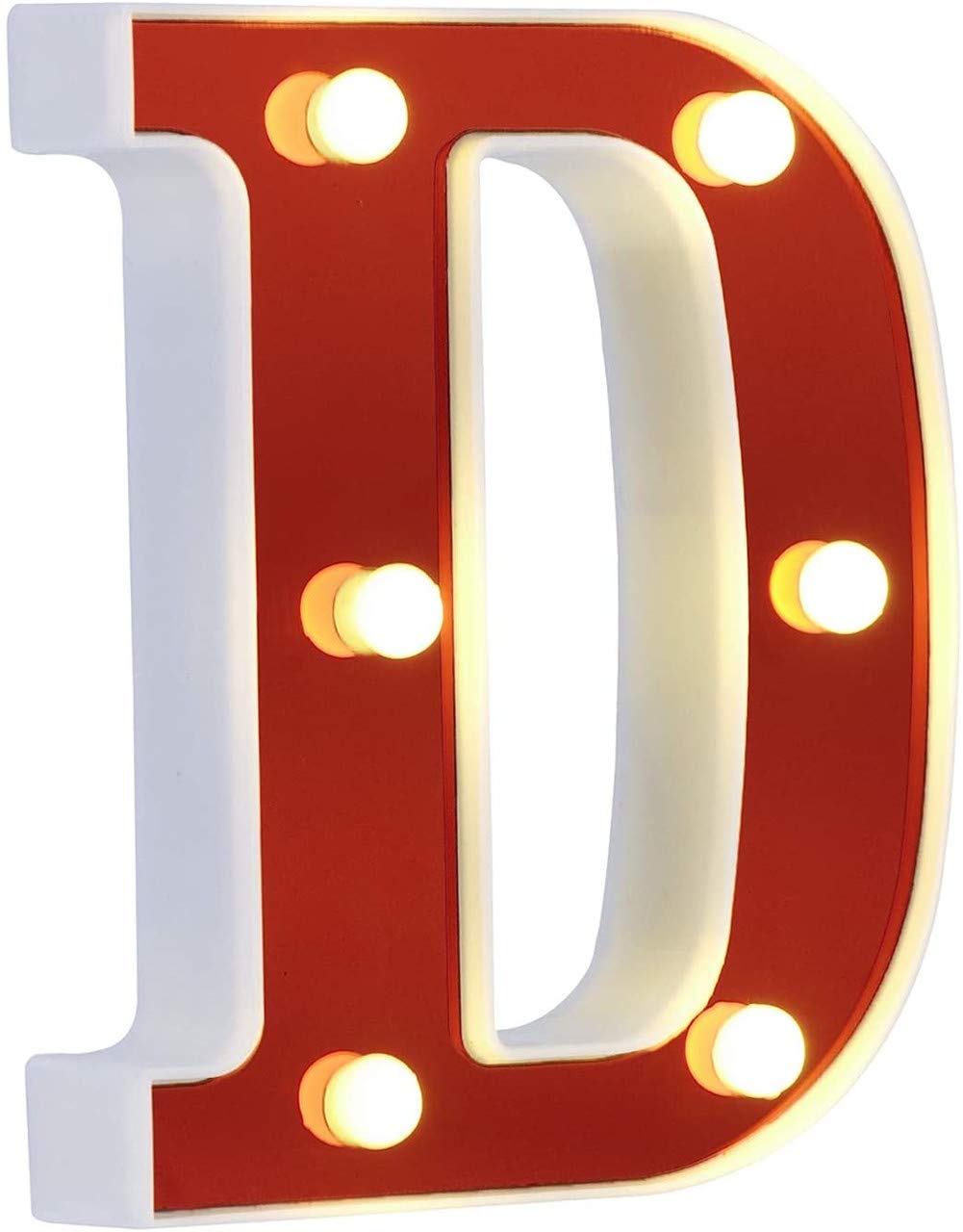 DUBENS Illuminated number letter LED light, creative night lights, LED illumination English letters, alphabet numbers lamp, red decoration lights, battery operated (D)