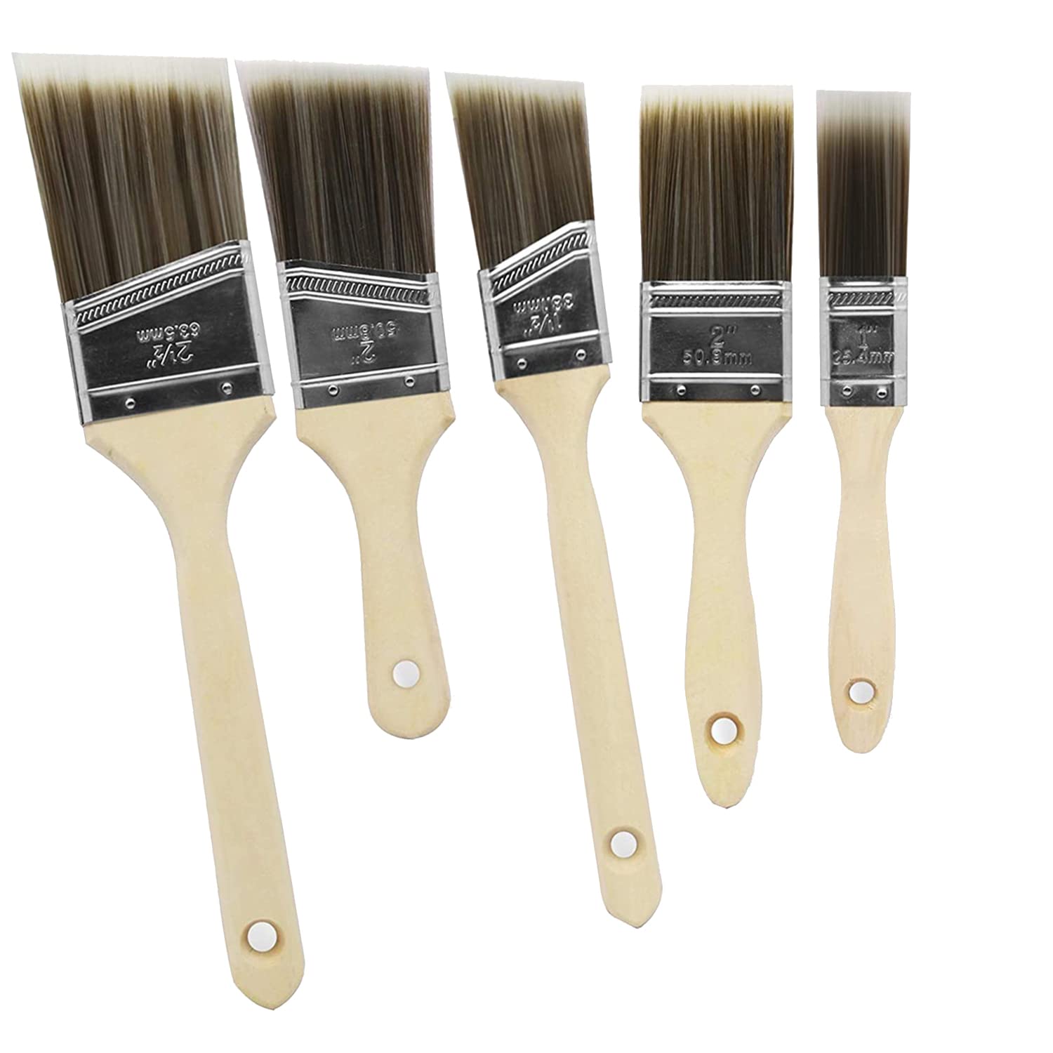 NC Paint Brushes - 5 Pack, Treated Wood Handle, Paint Brush, Paint Brushes Set, Professional Brush Set, Trim Paint Brush, Paintbrush, Small Paint Brush, Stain Brush (White, 5 Pack)