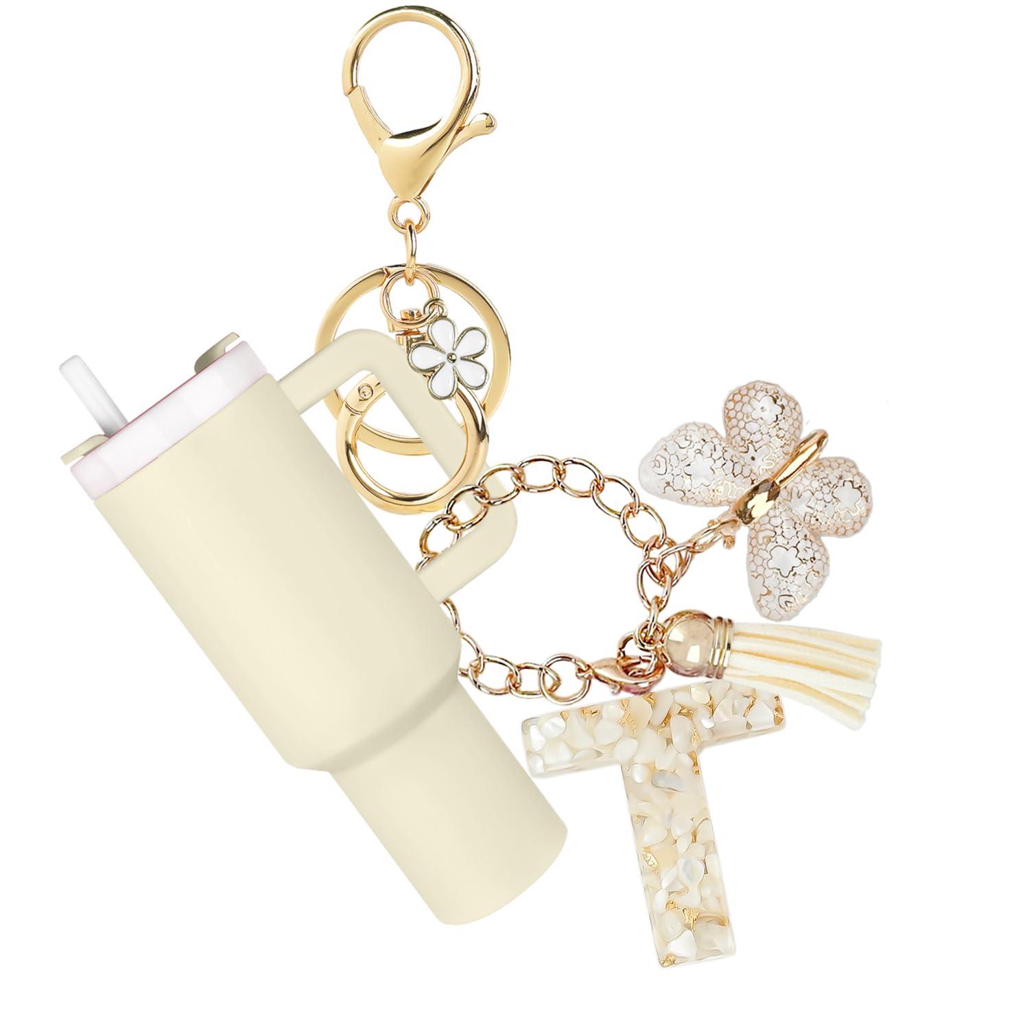 ERTUNA Mini Tumbler Keychain Accessories for Stanley Cup with Letter Charm, Cute Initial Charms Chapstick Lip Balm Holder