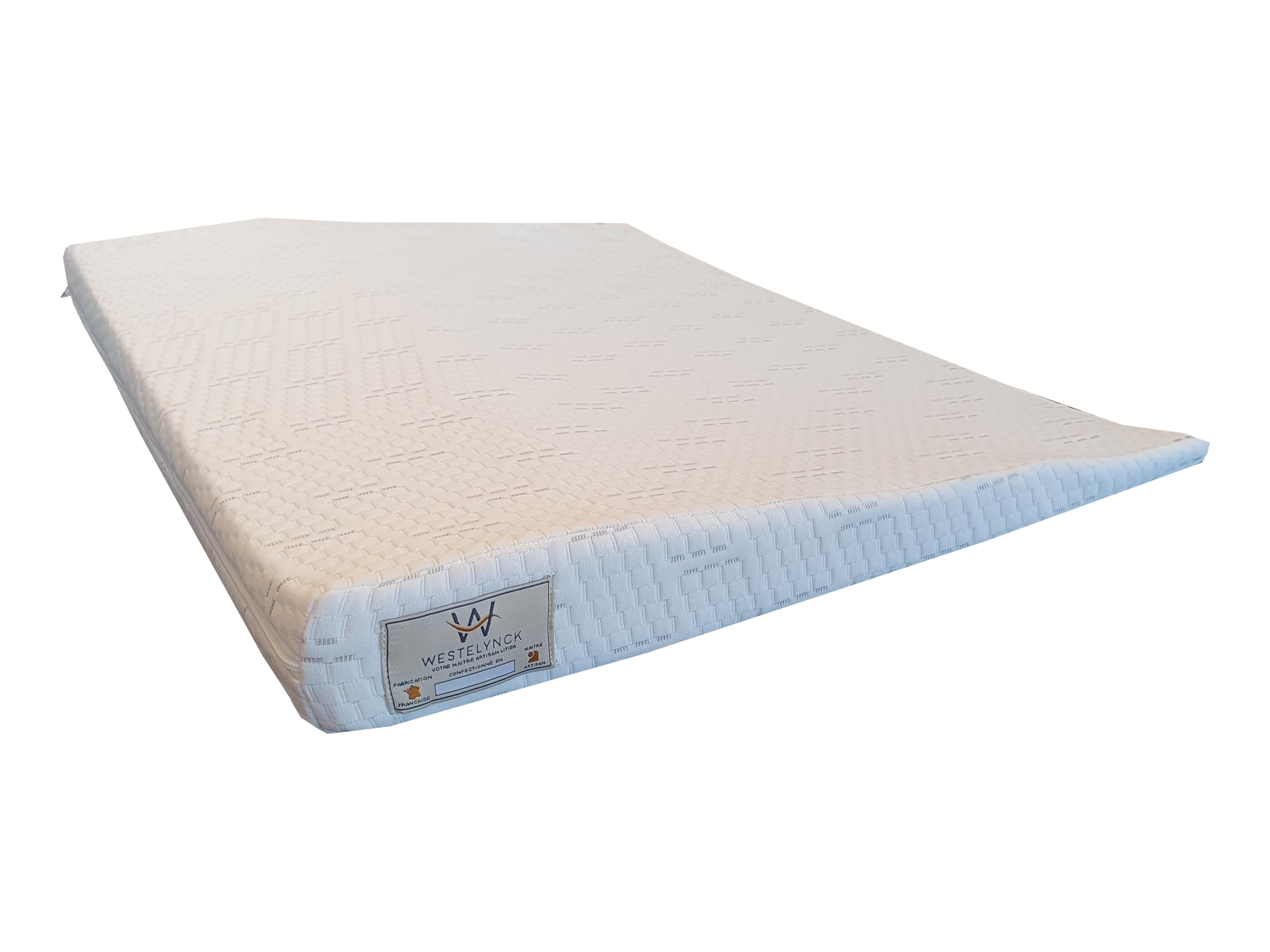 Rehausse Jambes de la Marque LITERIE WESTELYNCK fabriqué sur Mesure avec une Largeur de 140 cm, Mousse Ferme 25KG de densite, Housse Lavable à 40 degrés
