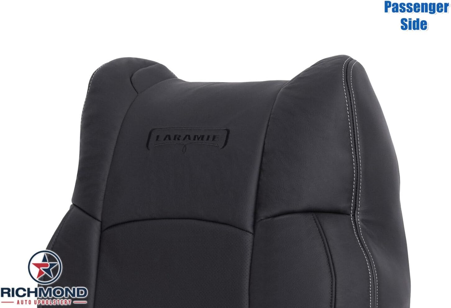 Richmond Auto Upholstery - Passenger Side Lean Back Compatible with 2013-2018 Dodge Ram 2500 Laramie, Replacement Leather Seat Cover, Black Perforated