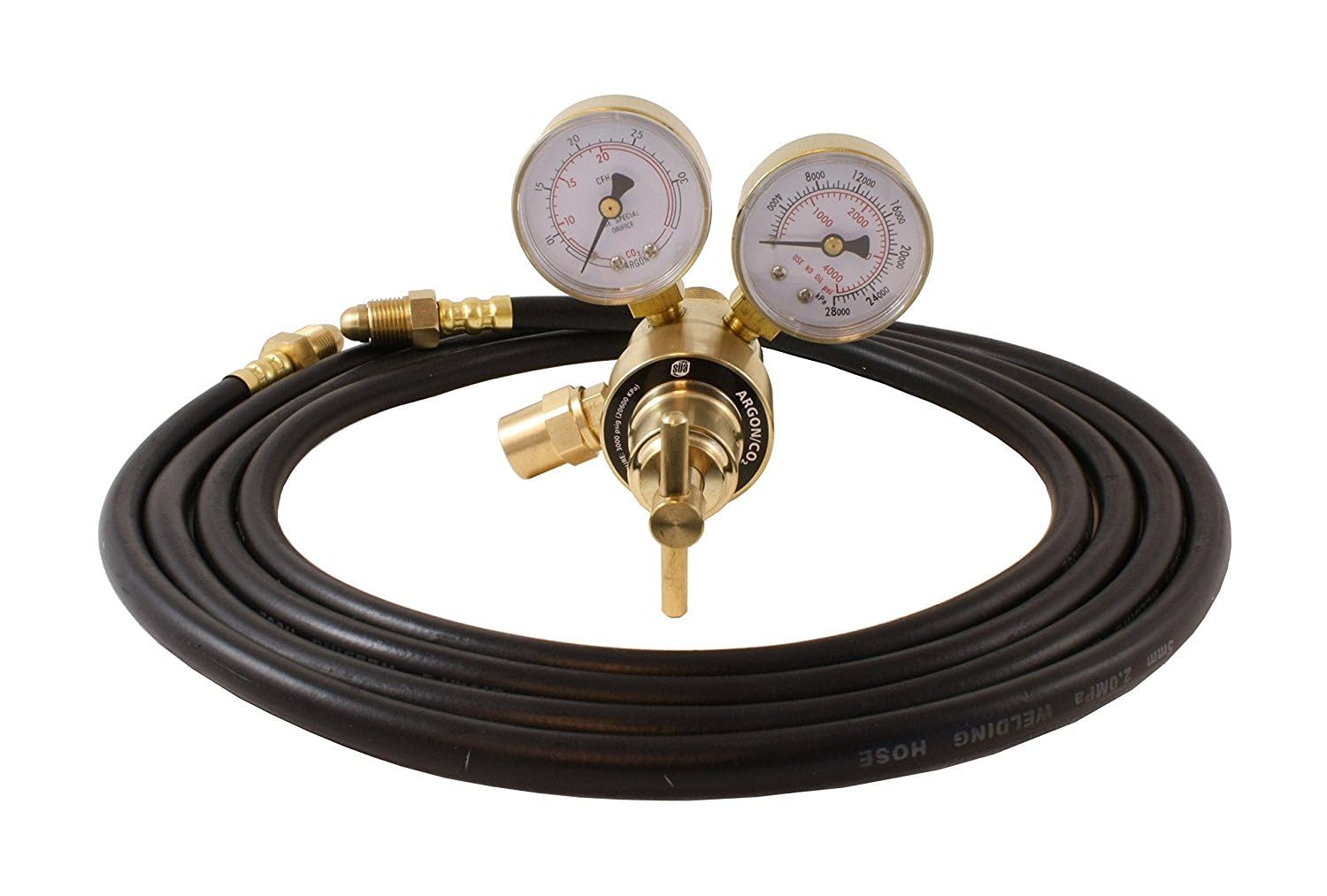 SÜA - Industrial Argon Regulator/Flowmeter Gauges for MIG and TIG Welders + 10 Feet Hose