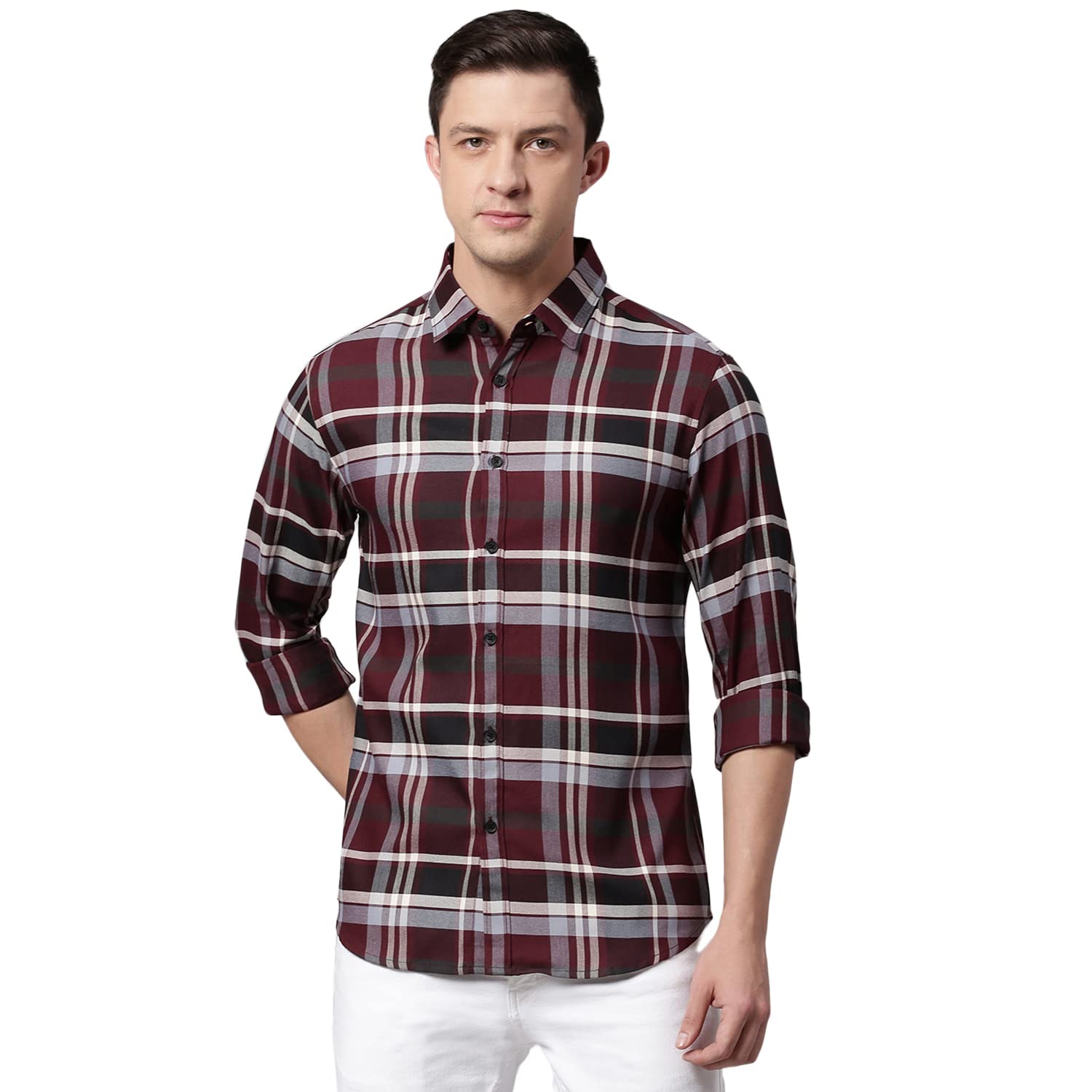 Men's Cotton Slim Fit Casual Shirt with Spread Collar & Checkered Print-image-23