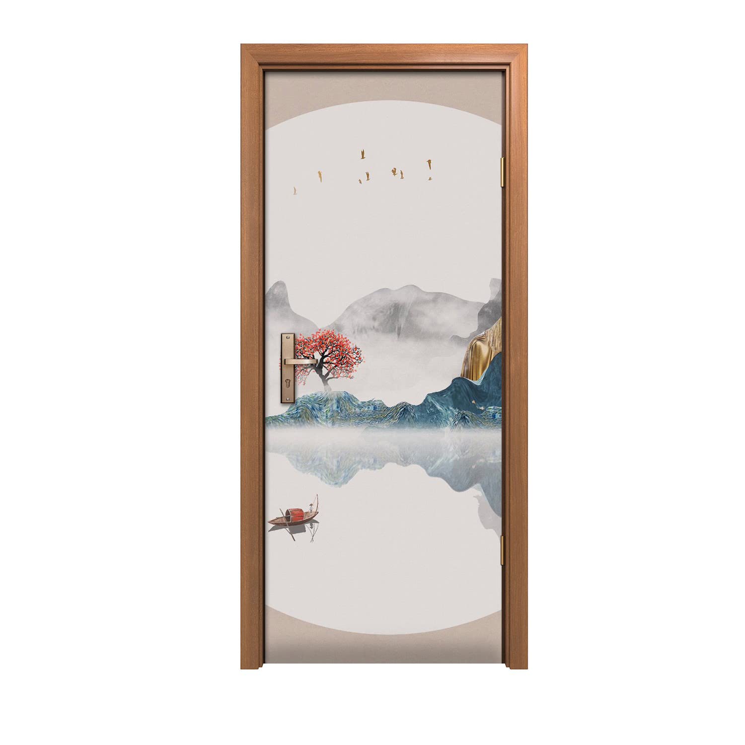 Autocollant de porte 90x200cm Montagnes du lac pour décoration murale