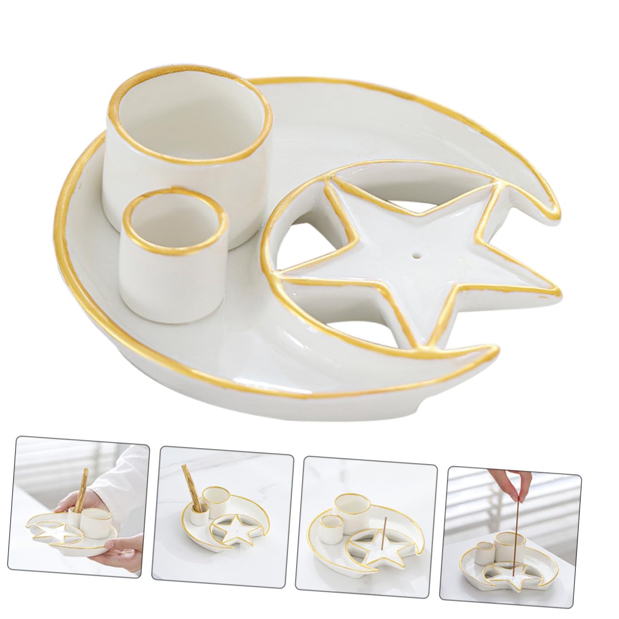 Garneck Porta Incienso Diseño de Hierbas Aromáticas de Cerámica Blanco Quemador Decorativo y Bandeja Multiusos Adecuado para Decoración de Escritorio Hogar