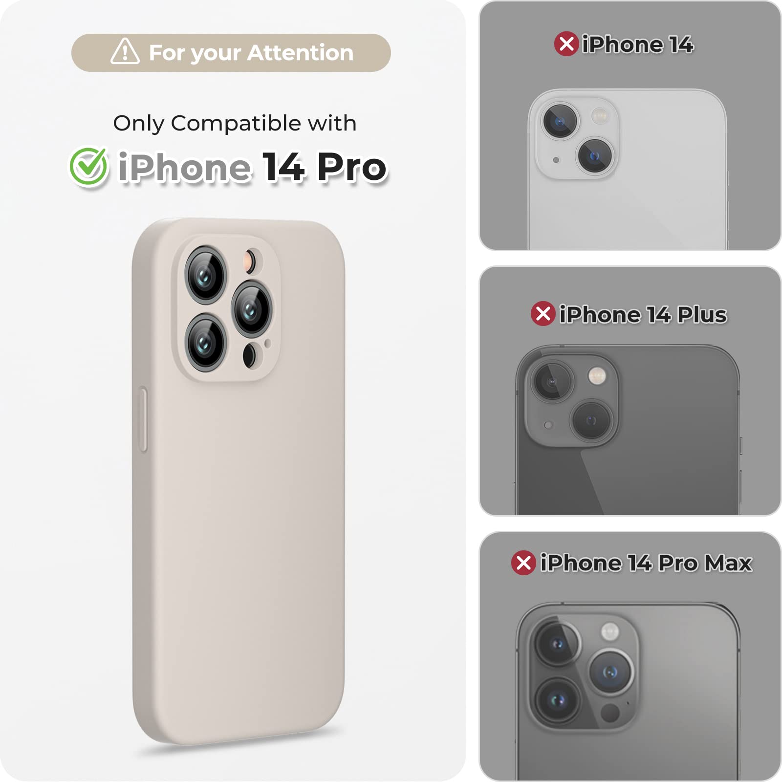 GOODVISH 3 in 1 Cover per iPhone 14 Pro Silicone 6,1" (2022), con 2x Pellicola Protettiva, iPhone 14 Pro Custodia per Cellulare Antiurto Resistente Protezione Fotocamera, Grigio Roccia