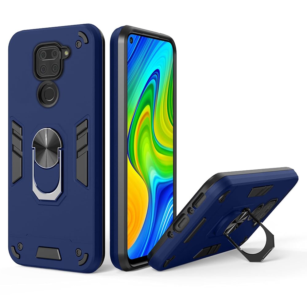 Armor Mi Redmi Note 9 4G Defender Case | Rotating Ring Holder & Kickstand in-Built | Military Grade Armor | 360 Degree Protection Back Cover for Mi Redmi Note 9 4G (Blue)