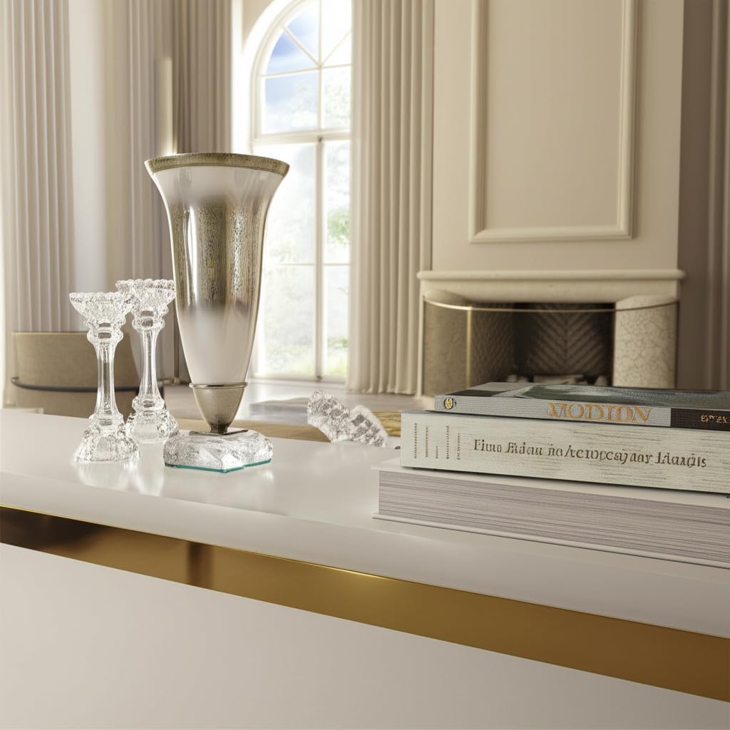 Sagebrook Home Glass Vase with Glam Metallic Finish, Elegant Aluminum and Glass, Modern Decorative Accent for Home, Office, Bedroom, or Living Room - 15" Silver