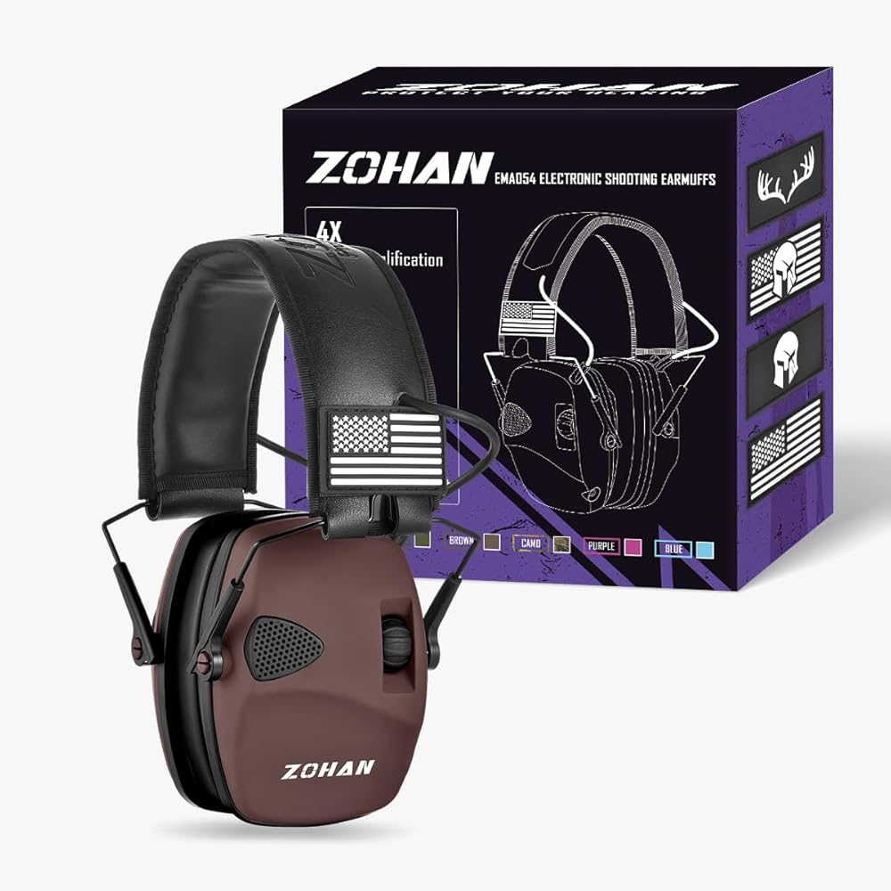 ZOHAN UPGRATED EM054 Electronic Shooting Ear Protection with 4X Sound Amplification, Slim Active Noise Reduction Earmuffs for Gun Range