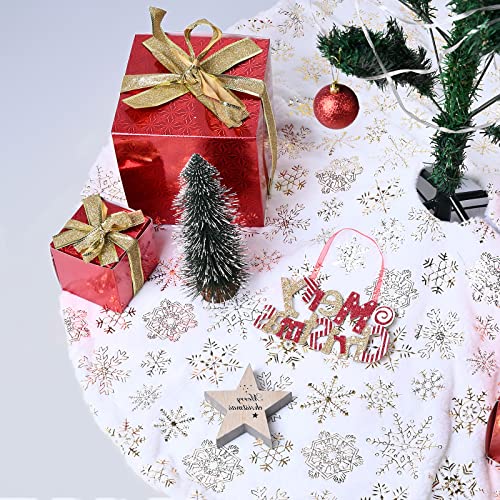 Weihnachtsbaumrock doppelschichtig, Weihnachtsbaummatte, 122 cm, bronzierende Schneeflocke, Weihnachtsbaumrock, Leinenverbundstoff, kurzer Plüsch, Weihnachtsbaumrock für Weihnachtsbaumschmuck Cover
