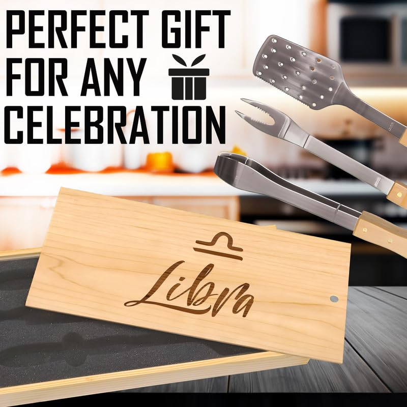 Set de BBQ Libra con espátula, pinzas y tenedor en caja miniatura 4